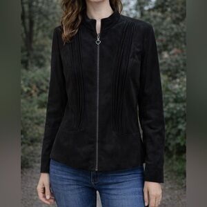 Alison Daley 14P Black Velour Zip Jacket Heart Pull Petite